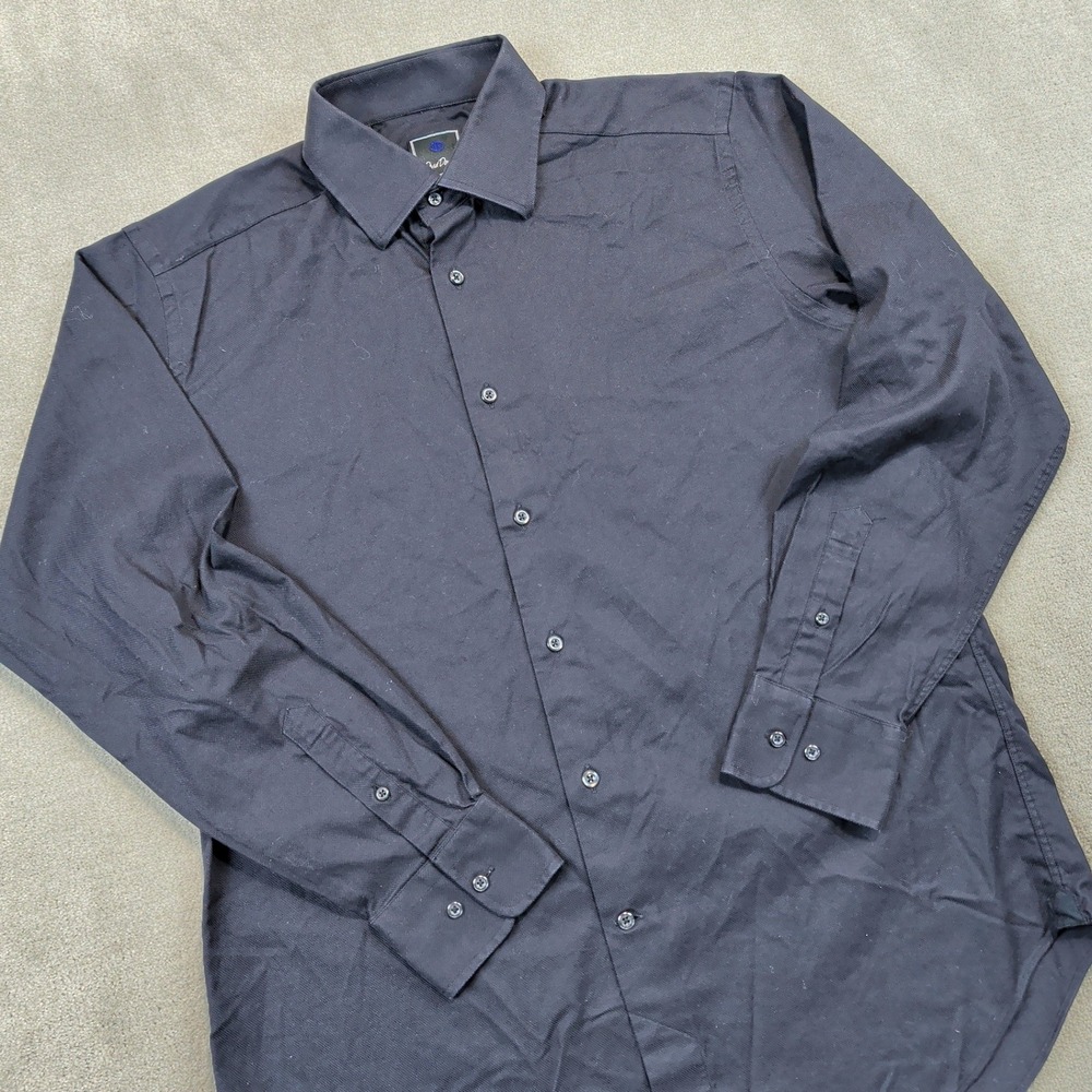 David Donahue Dress Shirt 16 34/35 Mens Black Cotton Long Sleeve Minimalist